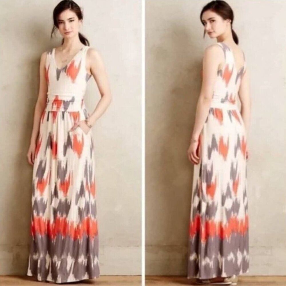 Maeve Maxi Dress in Cream, Gray, and Red